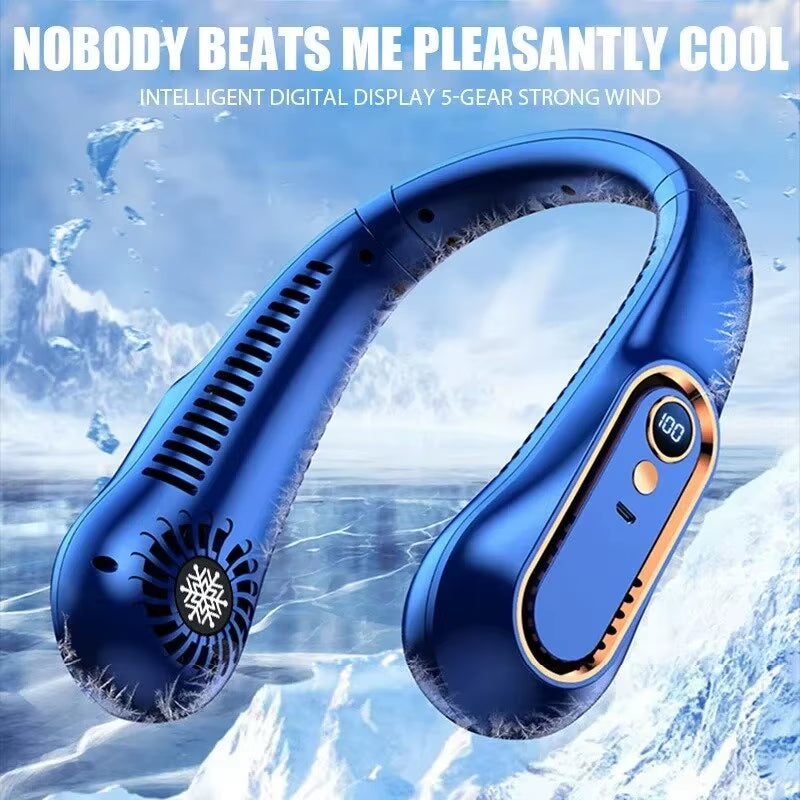 Portable Neck Fan, Cooling Neck Fan, Portable Rechargeable, Powered by 5200Mah Battery, 4-Speed Hands-Free Bladeless Neck Fan, U